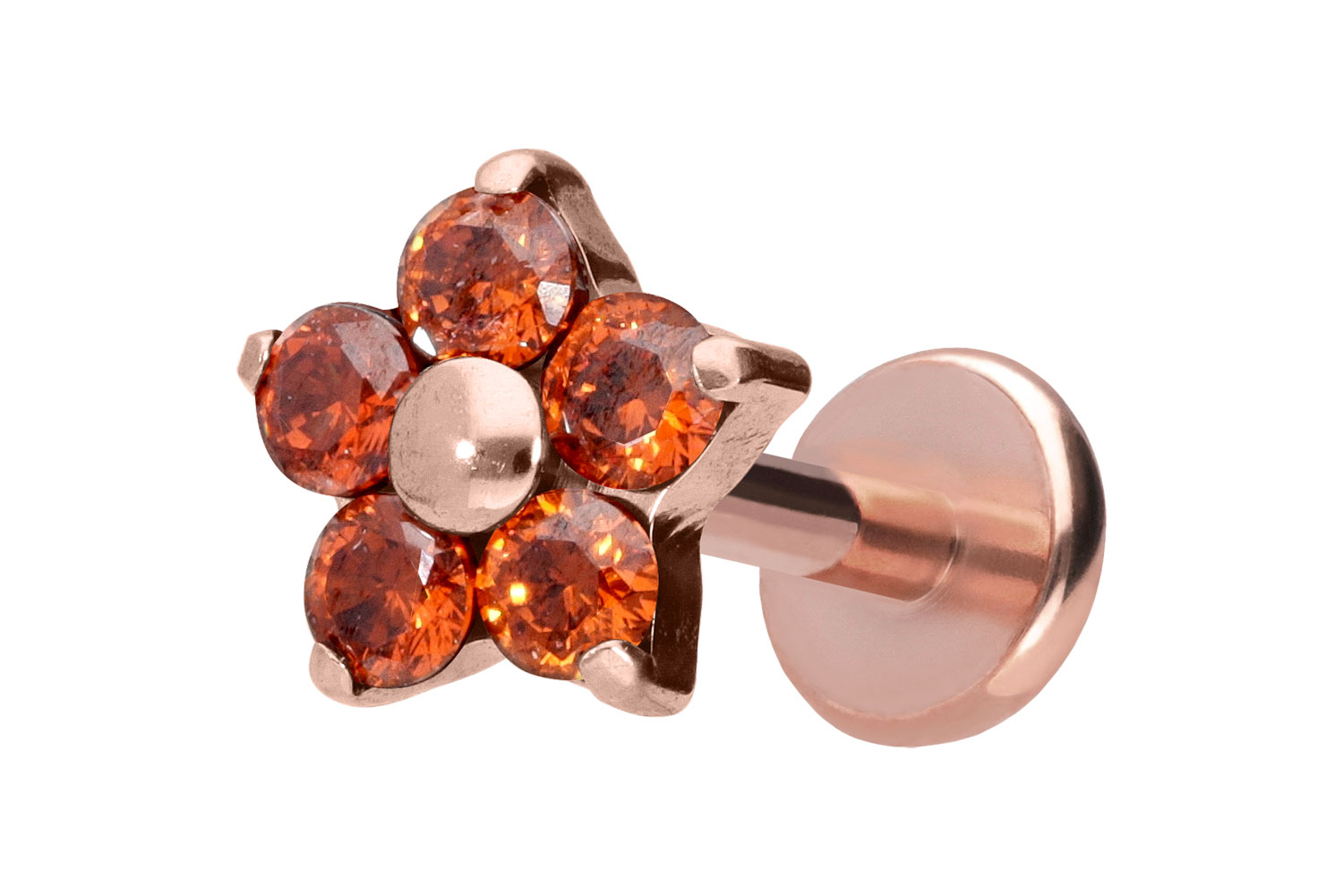 Titan Labret Piercing mit Push Fit KRISTALLBLUME